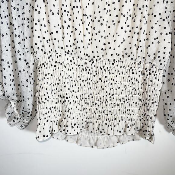 Anthropologie Lucia Off Shoulder Smocked Polka Dot Blouse Romantic Medium - Picture 9 of 15